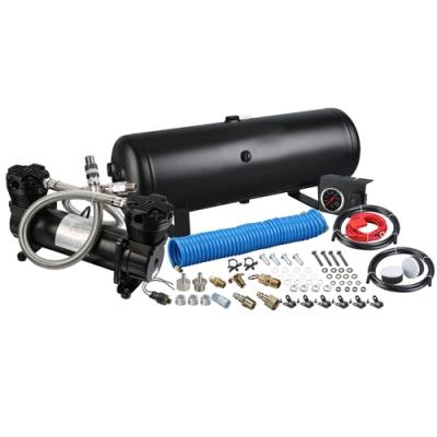 On Board Air Compressor Kit Twin Head 4.2 CFM With 5 Gal Tank In-Cab Gauge and Switch Bulldog Winch